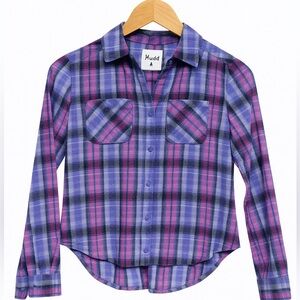 Mudd Kids Plaid Button Down Shirt - Pink and Blue